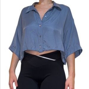 Zara Slate Blue Cropped Button-Down Shirt